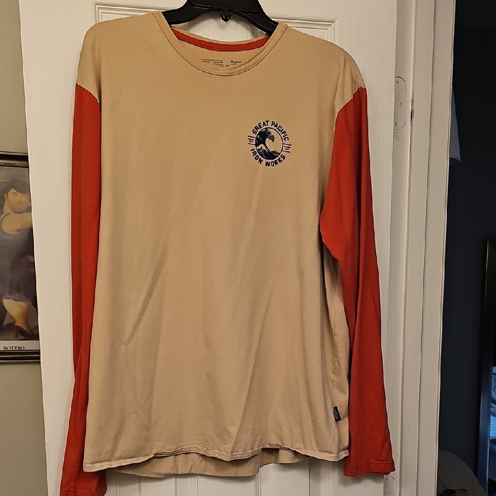 Patagonia Tan and Red Long Sleeve Shirt